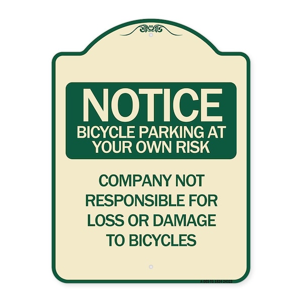 Signmission Bicycle Parking at Your Own Risk Company Not Responsible for Loss or Damage to Bicycle, TG-1824 A-DES-TG-1824-24323 - main